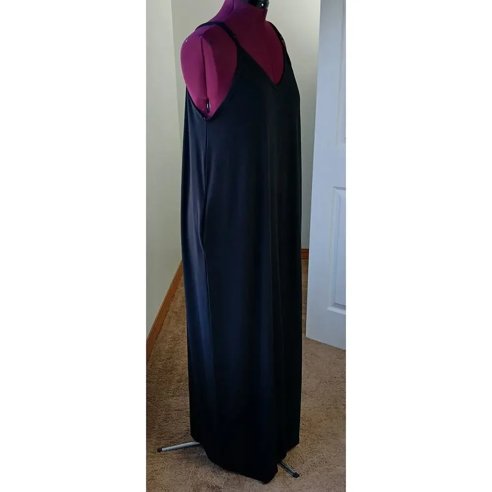 🔥SALE🔥 Zenana Black V-neck Cami Maxi Dress 1X comfy shift pockets adjustable - Picture 5 of 16